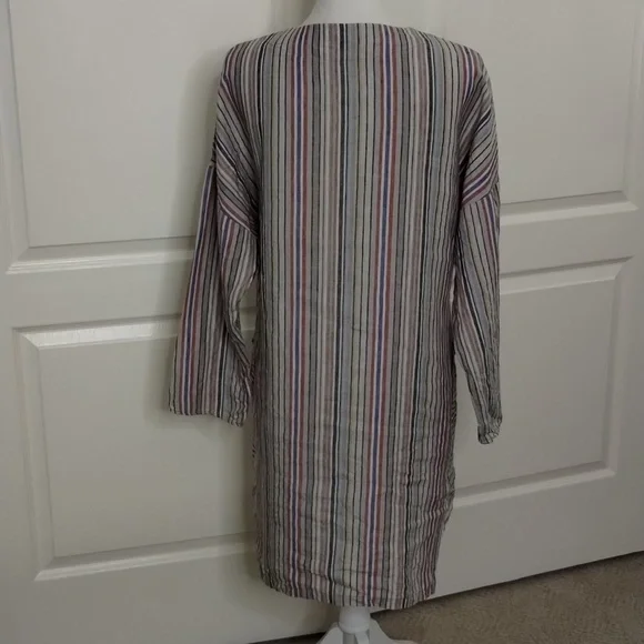 Uncle Frank shift shirt dress medium 100% linen multi colored striped po… - Picture 5 of 9